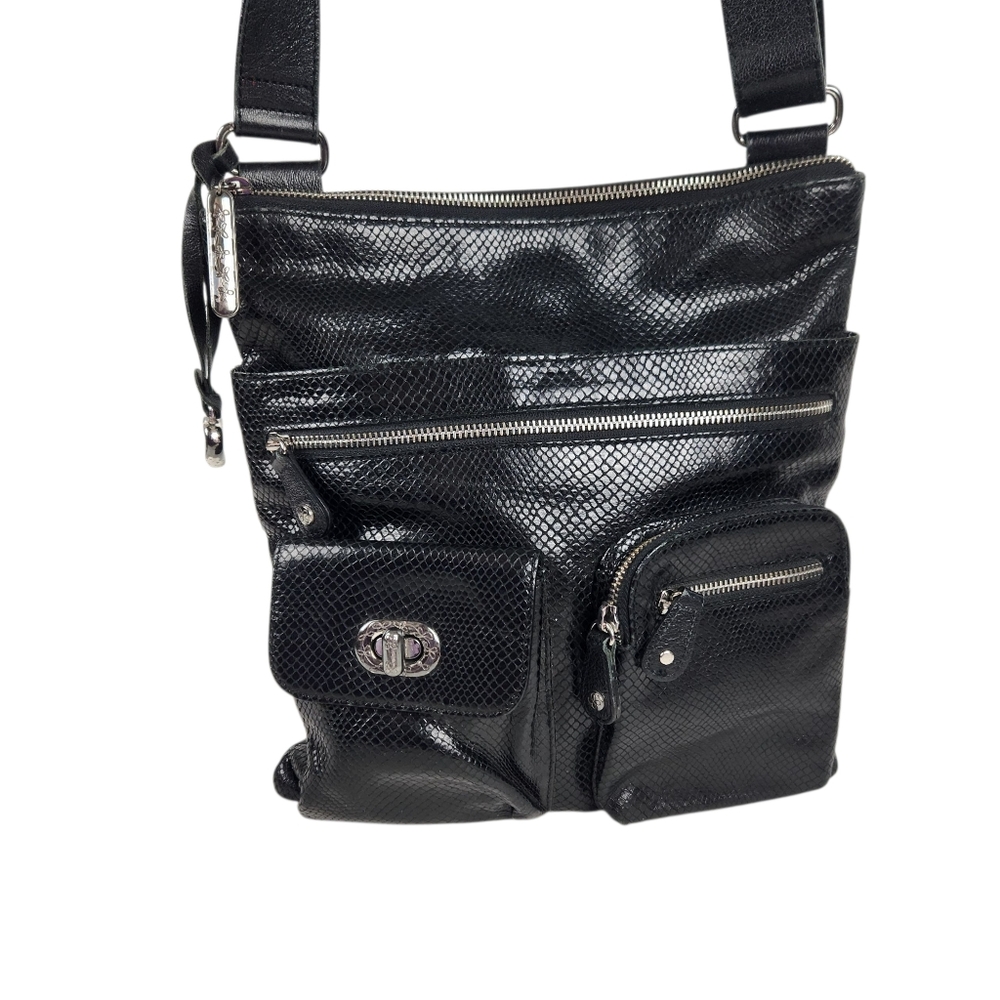 Brighton Blondie Black Leather Mock Snakeskin Crossbody Shoulder Bag Purse